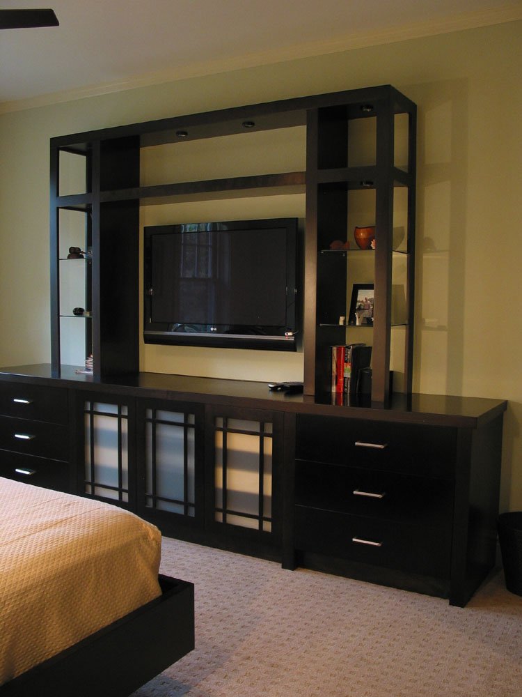 black bedroom custom shelving